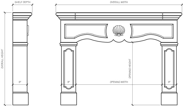 fireplace dimensions