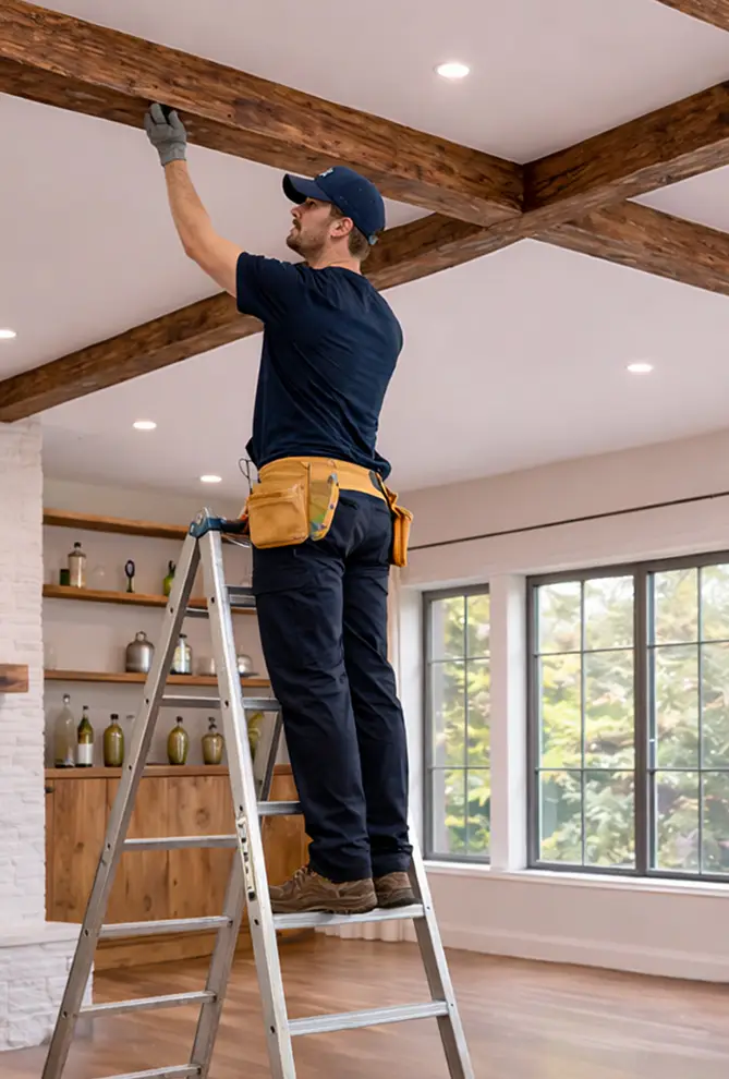 installing faux wood beams 3